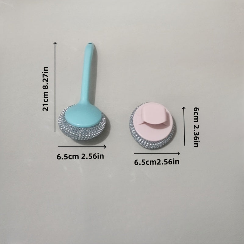10pcs Detachable Non-Scratch Nano Cleaning Balls, Kitchen Degreasing Pot Scrubbers with Two Long and Short Handles, Dishwashing Scrubber Pads Random Color