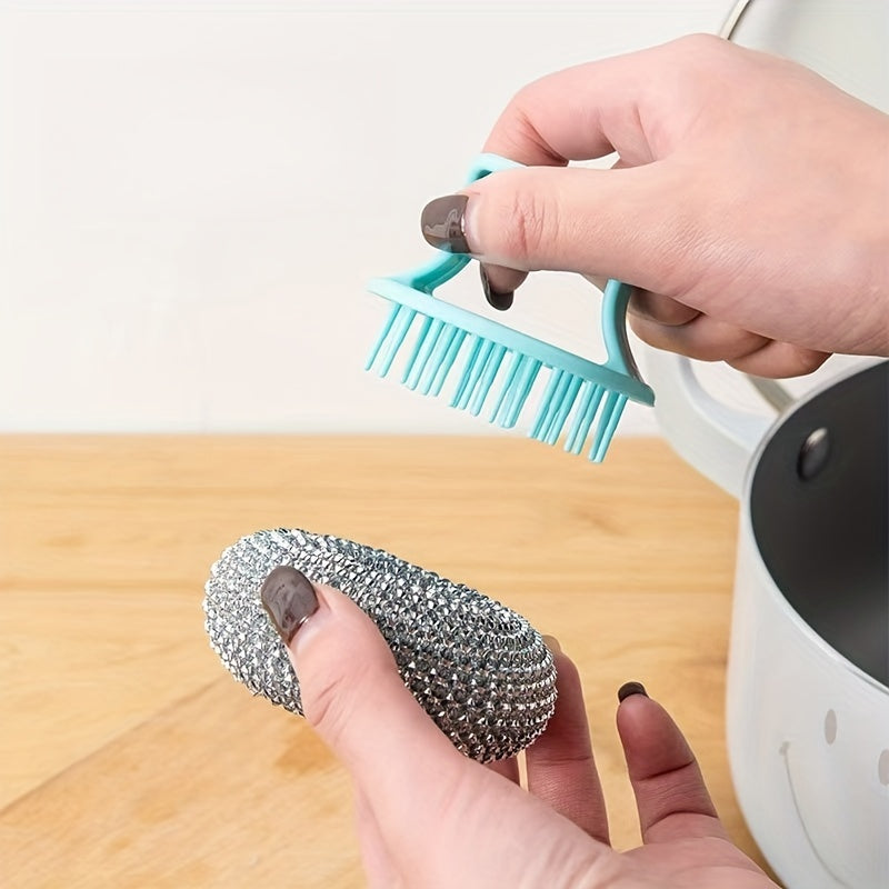 10pcs Detachable Non-Scratch Nano Cleaning Balls, Kitchen Degreasing Pot Scrubbers with Two Long and Short Handles, Dishwashing Scrubber Pads Random Color
