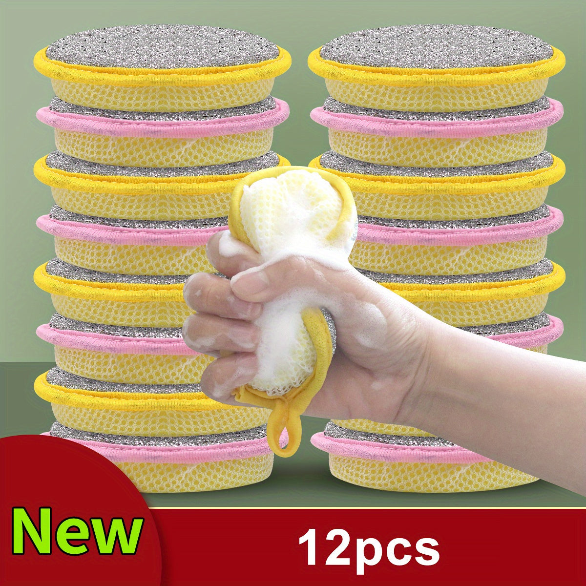 6/12pcs Double-Sided Magic Dishwashing Sponge Brush - Pot And Dish Cleaner with Stain Eliminating Power - Durable, Absorbent Kitchen Cleaning Towel for Grease-Free Foaming Surfaces Random Color