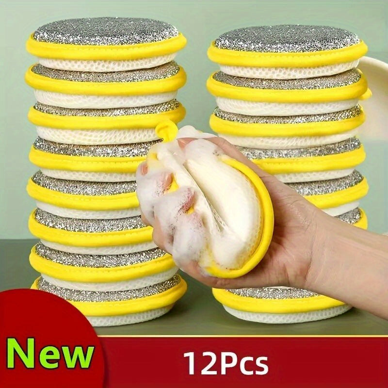 12-Piece Cleaning Sponge Set, Scouring Pads, Square Dishcloths, Minimalist Dish Towels, Sink or Stove Cleaning Cloths, Washable Cleaning Brushes, Kitchen Supplies, Kitchen Cleaning Tools, Assorted Colors