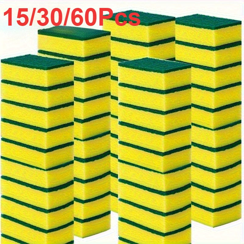 15/30/60pcs of Square Multi-Purpose Kitchen Cleaning Sponges - Highly Absorbent, Rust And Grease Removal, Double-Layer Design, Suitable for Tableware, Cookware, And Furniture