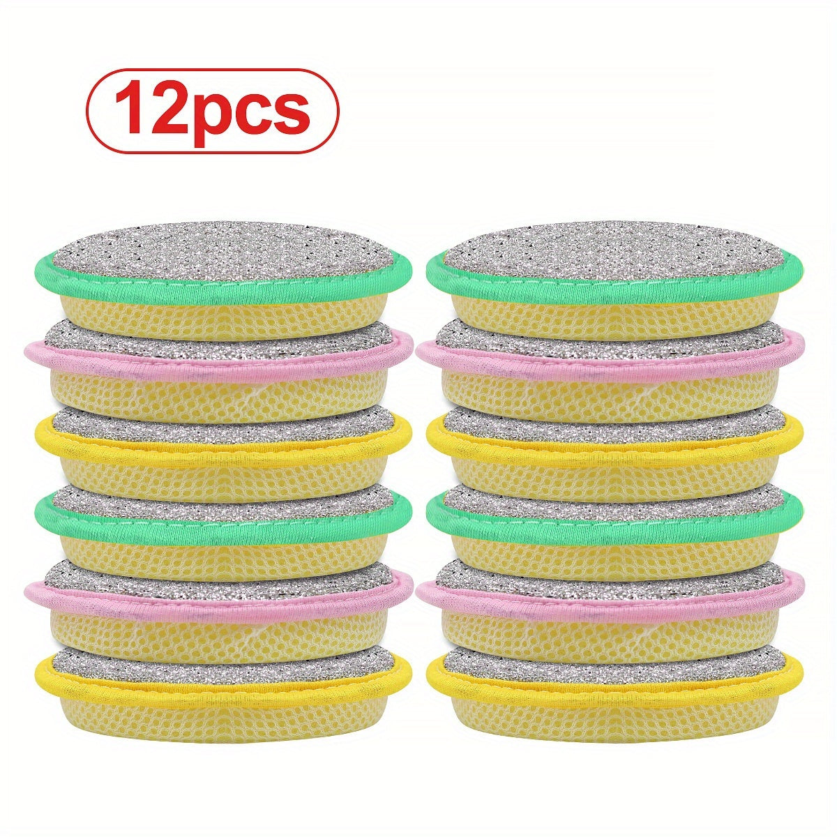 6/12pcs Double-Sided Magic Dishwashing Sponge Brush - Pot And Dish Cleaner with Stain Eliminating Power - Durable, Absorbent Kitchen Cleaning Towel for Grease-Free Foaming Surfaces Random Color